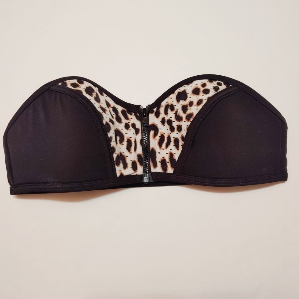 PINK VS Black & Leopard Print Strapless Bikini Top